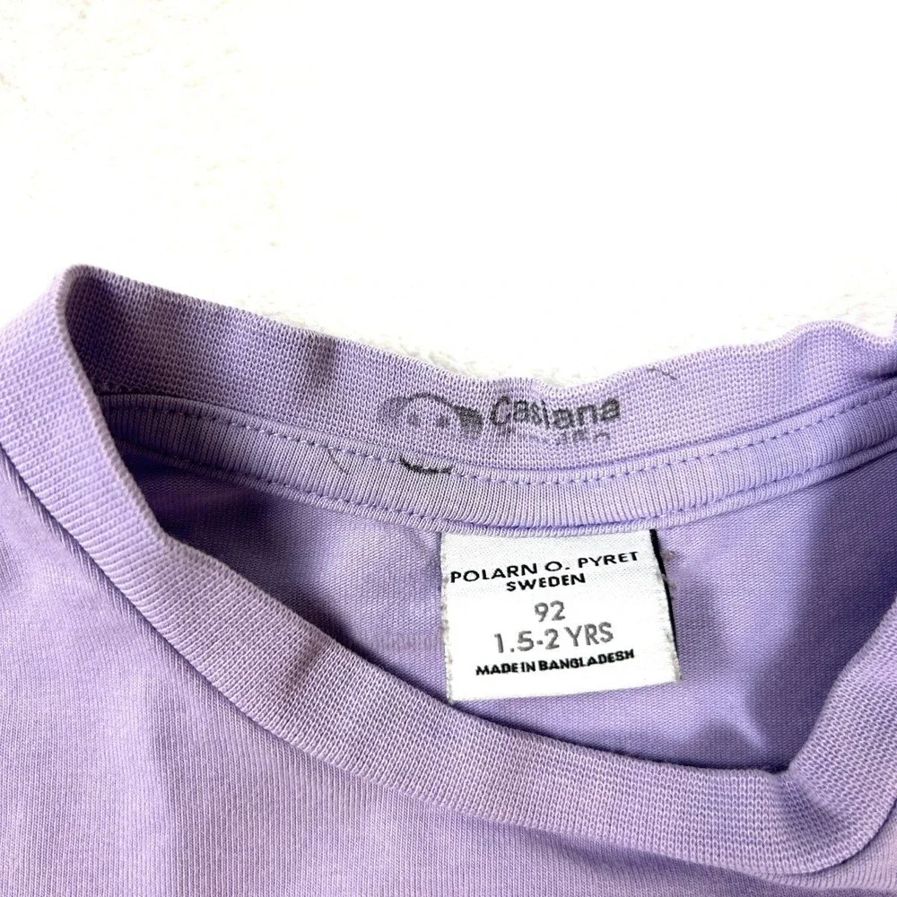 Polarn O. Pyret Girls Purple Pink Organic Cotton Woodland Cat T-shirts 2pk 86 92
